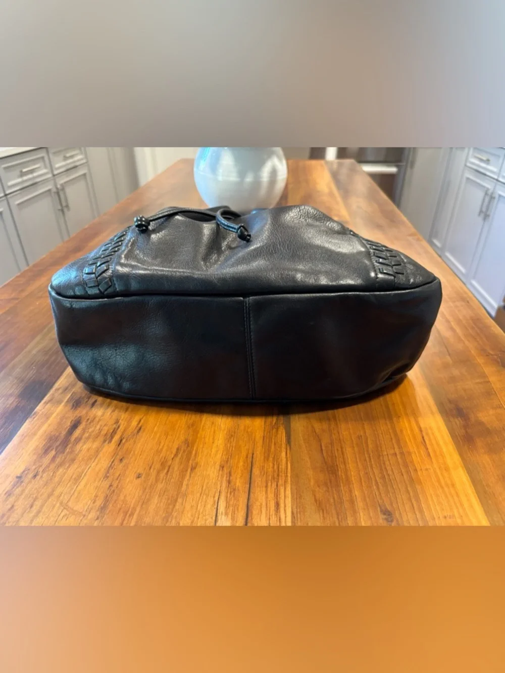 Vintage LAUREN Ralph Lauren Black Leather Braided Hobo Bag Purse MINT